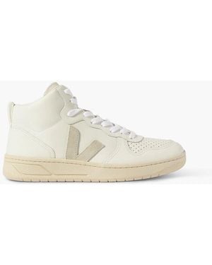 Veja V-15 Suede-trimmed Perforated Leather High-top Trainers - White