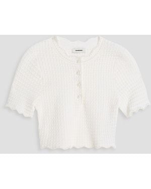Sandro Cropped Pointelle-Knit Top - White