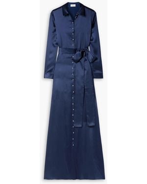 SemSem Belted Crystal-embellished Silk-satin Gown - Blue