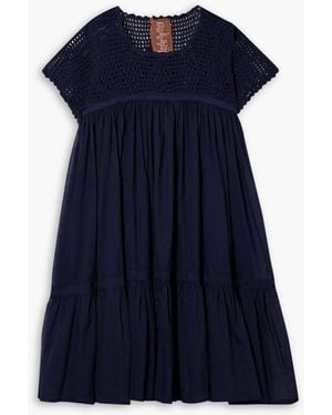 Yvonne S Wind Crochet And Cotton-voile Mini Dress - Blue
