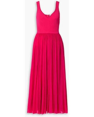 McQueen Chiffon And Ribbed-Knit Midi Dress - Red