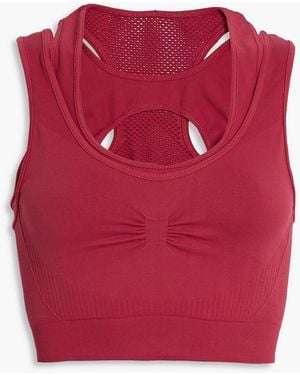 Koral Roxy Cropped Ruched Mesh-paneled Sports Bra - Red