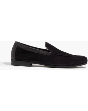 John Lobb Pebbled Leather-Trimmed Suede Loafers - Black