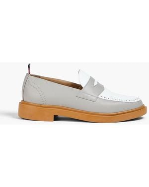 Thom Browne Two-Tone Leather Penny Loafers - White