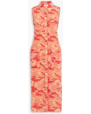 Equipment Parkin Camouflage-print Washed-silk Midi Shirt Dress - Red