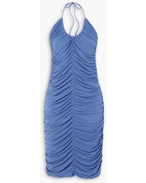 Zeynep Arcay Ruched Stretch-jersey Halterneck Midi Dress - Blue