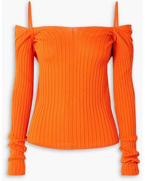 Ioannes Billowy Cold-shoulder Twist-back Ribbed-knit Top - Orange