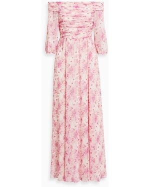Mikael Aghal Off-the-shoulder Floral-print Chiffon Maxi Dress - Pink