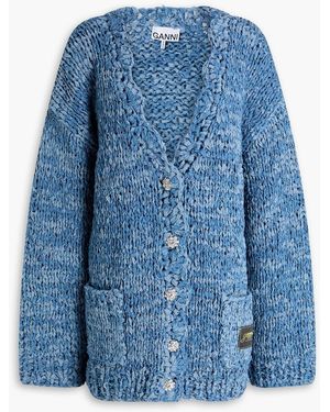Ganni Cable-Knit Cotton-Chambray Cardigan - Blue