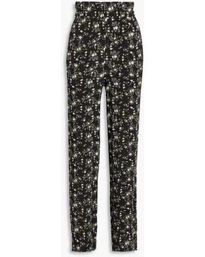 Ganni Floral-Print Crepe Straight-Leg Pants - Black