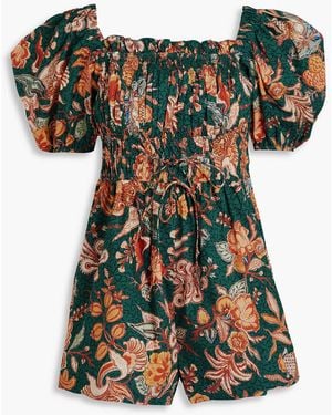 Ulla Johnson Arlo Shirred Printed Cotton-poplin Playsuit - Green