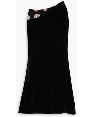 Halpern Asymmetric Glittered Polka-dot Tulle And Velvet Skirt - Black
