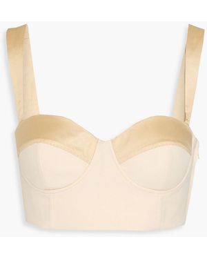 Moschino Cropped Two-tone Grain De Poudre Wool Bustier Top - White