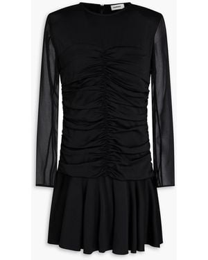 Sandro Ruched Satin-Twill And Georgette Mini Dress - Black