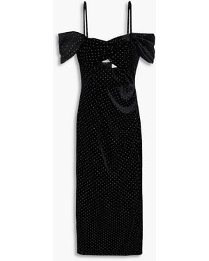 Borgo De Nor Adora Cold-Shoulder Crystal-Embellished Cutout Velvet Midi Dress - Black