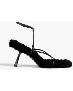 STUDIO AMELIA Sissone 80 Leather And Shearling Sandals - Black