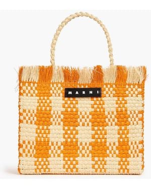 Marni Iraca karierte tote bag aus raffiabastimitat - Orange
