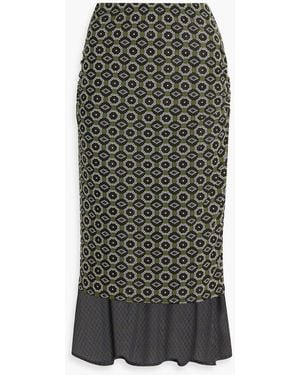 Dries Van Noten Layered Printed Stretch-Mesh Midi Skirt - Green