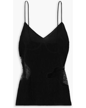 Gauchère Top aus crêpe de chine mit spitzeneinsätzen in knitteroptik - Schwarz