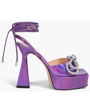 Mach & Mach Double Bow Embellished Iridescent Leather Platform Sandals - Purple