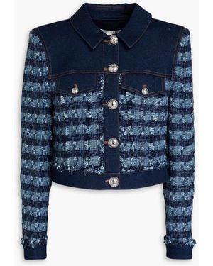 Veronica Beard Santo Cotton-blend Tweed And Denim Jacket - Blue