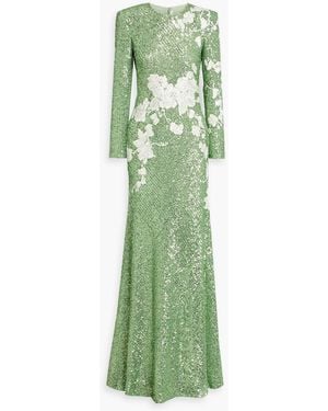 Naeem Khan Embroidered Sequined Stretch-tulle Gown - Green