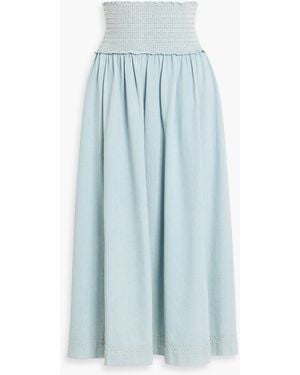Zimmermann Smocked Denim Midi Skirt - Blue