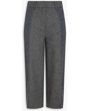 NAADAM Cropped Ribbed Knit-paneled Wool-blend Felt Straight-leg Pants - Grey