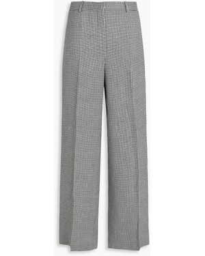Theory Houndstooth Linen-blend Wide-leg Pants - Grey