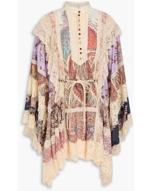 Zimmermann Lace-Trimmed Printed Cotton-Mousseline Mini Dress - Multicolour