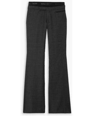 Halfboy Layered Jacquard-trimmed Checked Wool Flared Trousers - Black
