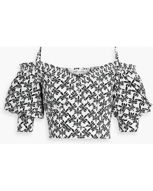 Diane von Furstenberg Margaret Cold-Shoulder Cropped Floral-Print Cotton-Poplin Top - Black