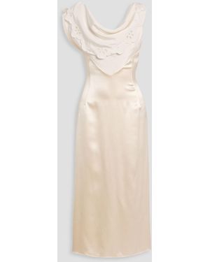 Altuzarra Fragolina Draped Broderie Anglaise-Trimmed Silk-Satin Midi Dress - Natural