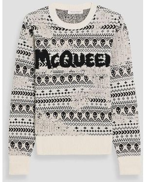 McQueen Jacquard-Knit Wool Sweater - White