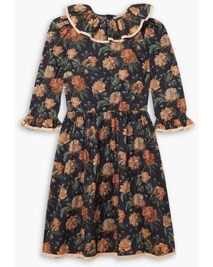 O Pioneers Polly Ruffled Floral-print Cotton-poplin Mini Dress - Black