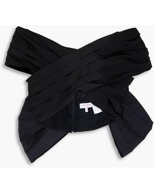 Carolina Herrera Cropped Bow-Detailed Pleated Silk-Faille Top - Black