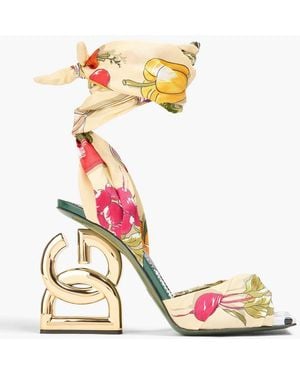 Dolce & Gabbana Printed Silk-Twill Sandals - Yellow