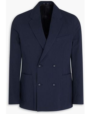 Officine Generale Leon Double-Breasted Cotton-Seersucker Blazer - Blue