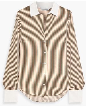 Veronica Beard Amelia Poplin-Trimmed Striped Silk-Blend Shirt - Natural