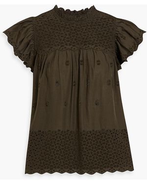 Ulla Johnson Kassi Ruffled Broderie Anglaise Cotton Top - Green
