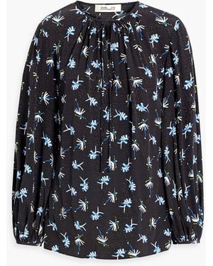 Diane von Furstenberg Freddie Printed Jersey Blouse - Black