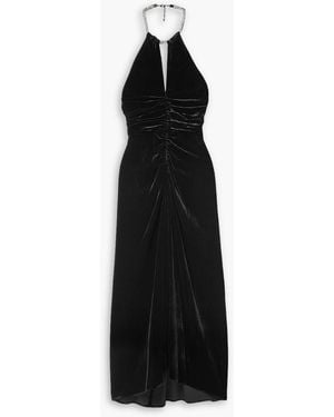 Veronica Beard Josette Crystal-embellished Ruched Velvet Halterneck Midi Dress - Black