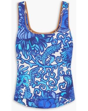 La DoubleJ Twirl Printed Silk-Twill Tank - Blue