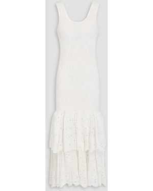 Charo Ruiz Isa Shirred Broderie Anglaise Cotton-Blend Midi Dress - White