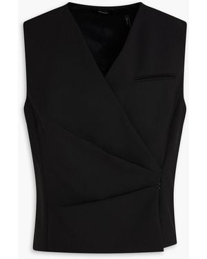 Theory Pleated Wool-Blend Crepe Vest - Black