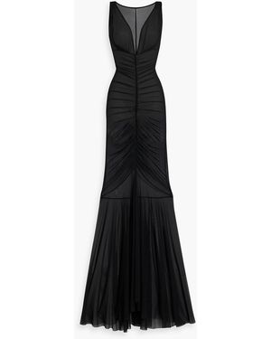 Norma Kamali Tara Ruched Stretch-Mesh Gown - Black