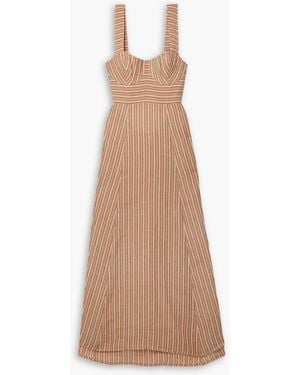Emporio Sirenuse Azzurra Cutout Striped Linen Maxi Dress - Natural
