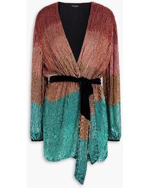 retroféte Gabrielle Sequined Woven Mini Wrap Dress - Green