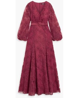 Badgley Mischka Belted Embroidered Tulle Gown