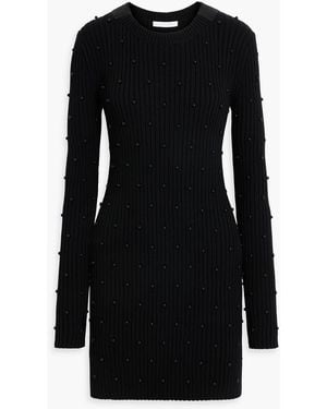 Helmut Lang Embellished Ribbed Cotton-blend Mini Dress - Black